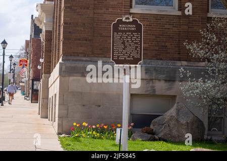 Mineral Point, Wisconsin Mineral Point ist eine Stadt im Iowa County, Wisconsin, USA. Wisconsin Territory etabliert Zeichen. Stockfoto