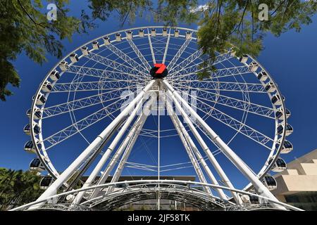 019 Vorderansicht des Observation Wheel in den South Bank Parklands. Brisbane-Australien. Stockfoto