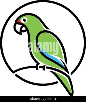 Schlichtes Liniendesign von Grünpapagei auf einem Zweig stehend Stock Vektor