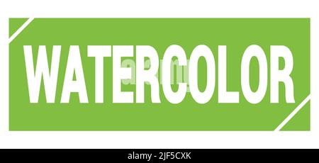 AQUARELLTEXT auf grünem grungy Stempelschild geschrieben. Stockfoto