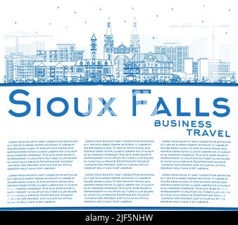 Skizzieren Sie die Skyline von Sioux Falls, South Dakota City, mit blauen Gebäuden und Kopierfläche. Vektorgrafik. Sioux Falls USA Stadtbild mit Wahrzeichen. Stock Vektor