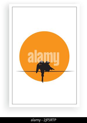 Vögel Auf Draht Vektor. Wanddekor, Vögel Silhouette, Illustration. Wandtattoos, Poster-Design isoliert auf weißem Hintergrund Stock Vektor