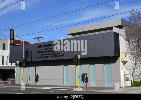 Außenansicht von Beit Chabad, einem jüdischen Gemeindegebäude an der Balaclava Rd in Melbournes Innenvororten Stockfoto