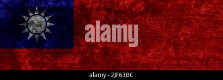 Banner der grunge taiwanesischen Flagge. Schmutzige Taiwan-Flagge auf einer Metalloberfläche. Bannerdesign Stockfoto