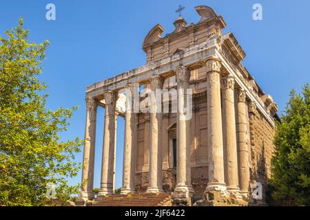 Der Tempel von Antoninus und Faustina im Forum Romanum (lateinisch Forum Romanum), Rom, Italien, Europa. Stockfoto