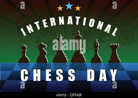 International Chess Day Vektor Design-Vorlage. Schachfiguren Und Das Brett. Stock Vektor