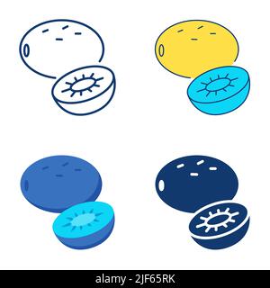 Kiwi-Fruchtsymbol im flachen und linienartigen Stil. Vektorgrafik. Stock Vektor