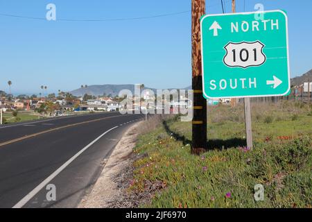 Pacific Coast Highway Wegbeschreibungen. Schild California Highway 101. Stockfoto