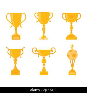Siegerpokal. Set aus verschiedenen goldenen Schalen. Stock Vektor