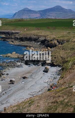 Blick auf Yr Eifl auf der Halbinsel Llyn bei Porth Dinllaen vom Wales Coast Path. Stockfoto