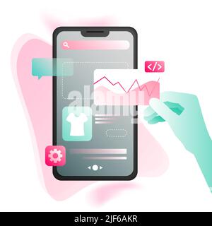 Illustration Zum Online-Shopping. Rosa Smartphone-Konzept. . Vektorgrafik Stock Vektor