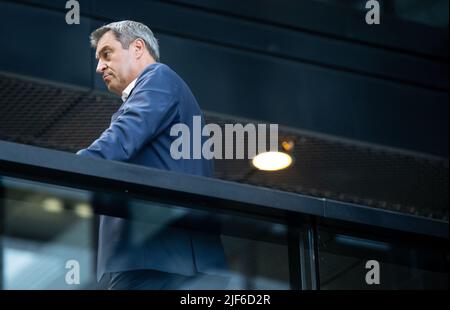 München, Deutschland. 30.. Juni 2022. Der bayerische Ministerpräsident Markus Söder (CSU) nimmt am Nachhaltigkeitsgipfel der Süddeutschen Zeitung Teil. Quelle: Sven Hoppe/dpa/Alamy Live News Stockfoto