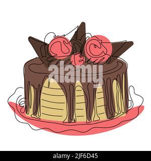 Kuchen mit Eis und Schokolade Icing lineart Vektor dekoriert Stock Vektor