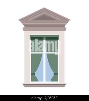 Vintage-Fenster mit Vorhängen. vektor-Illustration. Fenster aus der Nähe. Äußere Elemente. Stock Vektor