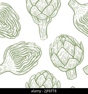 Artischocke Frucht Hand Gravur nahtlose Muster Vektor Stock Vektor