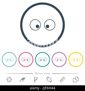 Augen beobachten umreißen flache Farbsymbole in runden Umrissen. 6 Bonus-Symbole enthalten. Stock Vektor