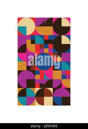 Abstraktes Vintage-Poster mit geometrischen Formen. Hintergrund mit Kreisen und Quadraten Stock Vektor