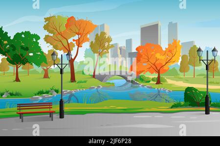 City Park warmer sonniger Tag. Herbstlandschaft. Stock Vektor