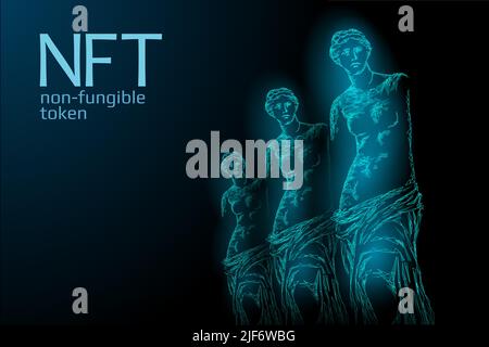 3D NFT nicht fungible eindeutige Kryptowährung. Blockchain Art Krypto-Sicherheitscode. Inhaber eines Zertifikats für gespeicherte digitale Fotoobjekte. Technologie Stock Vektor