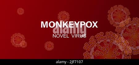 Medizinisches Banner Monkeypox-Virus. Vektor Mikrobiologie Hintergrund mit Text. Konzept der Viruserkrankung. Stock Vektor