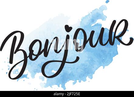 Bonjour Paris Phrase Vector Lettering Kalligraphie Stock Vektor