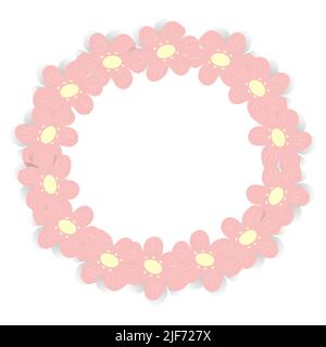 Abstrakter Kreisrahmen mit einem Bild von Blumen in trendy rosa Farbe. Copyspace. Vorlage. Lifestyle. Vorlage für Poster, Postkarte, Grußkarte, Preisschild, Lifestyle. Stock Vektor