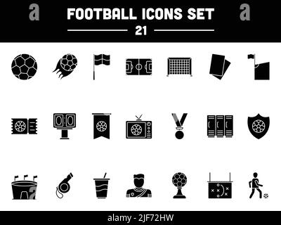 21 Fußball-Ikone Im Glyph-Stil. Stock Vektor