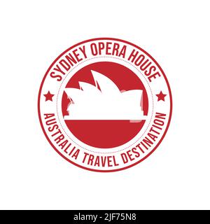 Abzeichen Stempel mit dem Text Sydney Opera House travel Destination auf der Marke geschrieben. Zeit zum Reisen. Australien Moderne Architektur Reisen Stock Vektor
