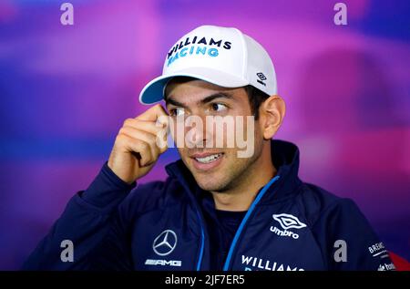 Williams' Nichola Latifi während einer Pressekonferenz vor dem Grand Prix von Großbritannien 2022 in Silverstone, Towcester. Bilddatum: Donnerstag, 30. Juni 2022. Stockfoto