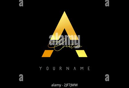 Kreatives Gold Ein Logo mit Schnitten und handgeschriebenem Textkonzept. Buchstabe mit geometrischem Design. Vektor-Illustration mit Brief und kreativem Schnitt. Stock Vektor