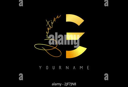 Kreatives goldenes G-Logo mit Schnitten und handgeschriebenem Textkonzept. Buchstabe mit geometrischem Design. Vektor-Illustration mit Brief und kreativem Schnitt. Stock Vektor