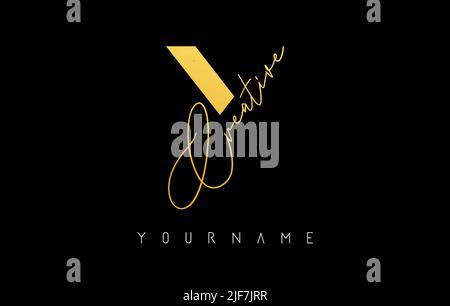 Kreatives goldenes Y-Logo mit Schnitten und handgeschriebenem Textkonzept. Buchstabe mit geometrischem Design. Vektor-Illustration mit Brief und kreativem Schnitt. Stock Vektor