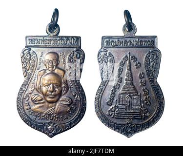 Luang Pu Thuat , Amulett aus Wat Chang Hai. Provinz Pattani, Thailand. Amulett, das Glück und Schutz vor Gefahr bringt. Stockfoto