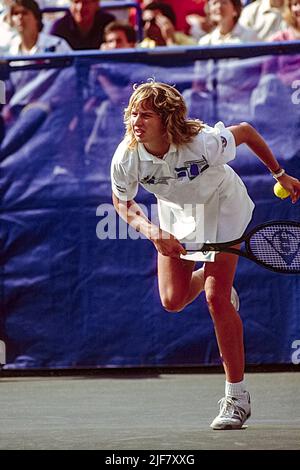 Steffi Graf (GER) tritt bei den US Open Tennis 1986 an. Stockfoto