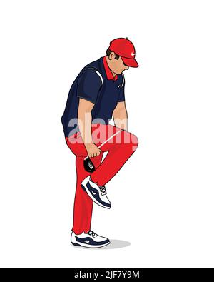 Golfer bremst Golfschläger in den Knien Cliparts Vektorgrafik Stock Vektor