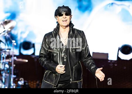 Klaus meine von der Rockband Scorpions tritt live in Schweden auf Stockfoto