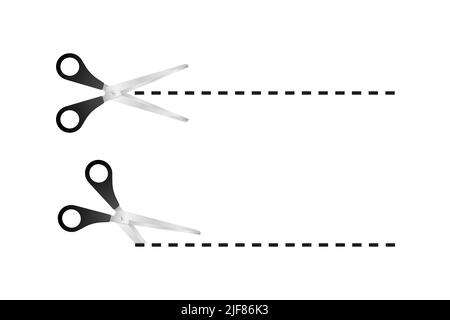 Schneiden von Papier. Schere mit geschnittenen Linien. Vektorgrafik Stock Vektor