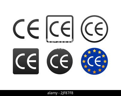 CE-Zeichen-Zertifizierung, Conformite Europeenne. Vektorgrafik. Stock Vektor