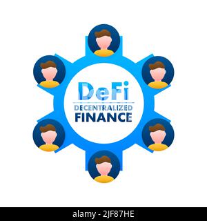 Defi - Dezentrale Finanzen. Finanztechnologie, Blockchain. Digitale Geldbörse. Vektorgrafik. Stock Vektor