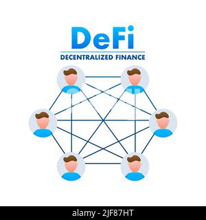 Defi - Dezentrale Finanzen. Finanztechnologie, Blockchain. Digitale Geldbörse. Vektorgrafik. Stock Vektor