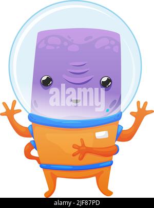 Nette freundliche lila Alien in spacesuit auf weißem Hintergrund Cartoon-Vektor-Illustration Stock Vektor