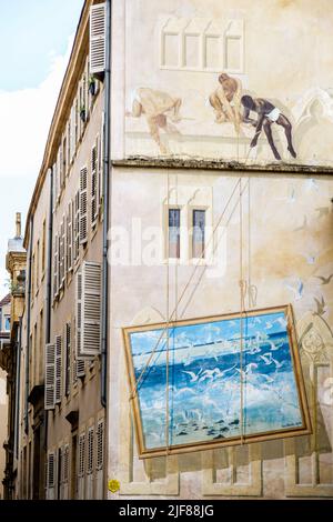 Zwischen Seille und Moselle die Stadt Metz Wandmalerei | Entre Seille et Moselle la ville de Metz - peinture murale Stockfoto