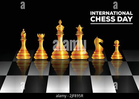 International Chess Day Vektor Design-Vorlage. Schachfiguren Und Das Brett. Stock Vektor