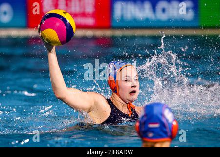 BUDAPEST, UNGARN - 30. JUNI: Nina ten Broek aus den Niederlanden während der FINA World Championships Budapest 2022 Halbfinalspiel Ungarn gegen die Niederlande am 30. Juni 2022 in Budapest, Ungarn (Foto: Albert ten Hove/Orange Picts) KNZB Stockfoto