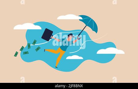Unternehmerische Unabhängigkeit und Kreativität wachsen mit Regenschirm. Mann fliegen und Karriere Weg Richtung Vektor Illustration Konzept. Erfolgreiche Büroleute a Stock Vektor