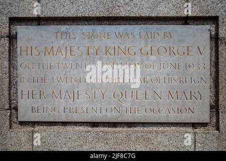 Senate House Foundation Stone University of London - der feierliche Grundstein wurde am 26. Juni 1933 von König George V. gelegt. Stockfoto