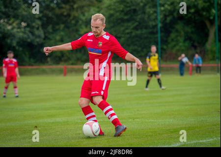 Chirk, Wales, 01. August 2021. Ardal North East League Spiel zwischen Chirk AAA und Dolgellau Athletic. Stockfoto