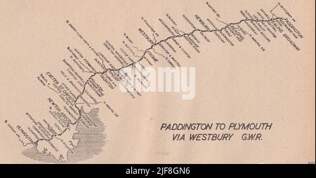 Vintage-Eisenbahnnetz G.W.R. Paddington nach Plymouth über Westbury. Stockfoto