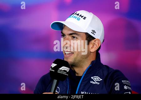 Williams' Nichola Latifi während einer Pressekonferenz vor dem Grand Prix von Großbritannien 2022 in Silverstone, Towcester. Bilddatum: Donnerstag, 30. Juni 2022. Stockfoto