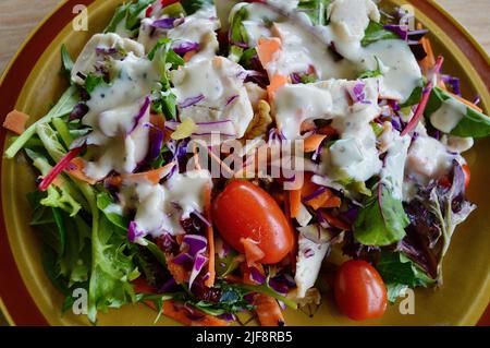 Pute-, Preiselbeere- und Walnusssalat mit Dressing im Ranchstil Stockfoto